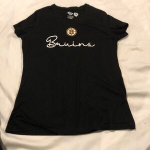 NHL Black Tee with White 'Bruins' Script and Gold Logo